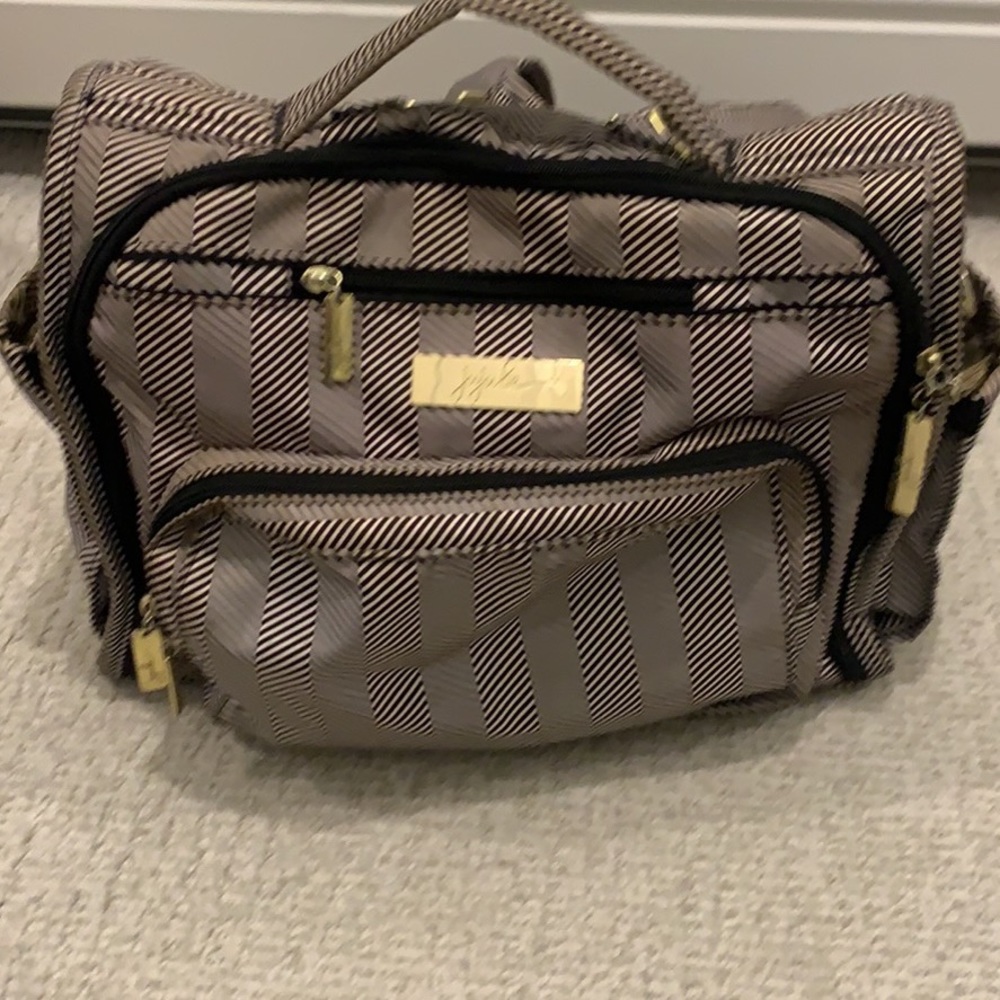 Jujube backpack diaper bag. Black and white herringbone.